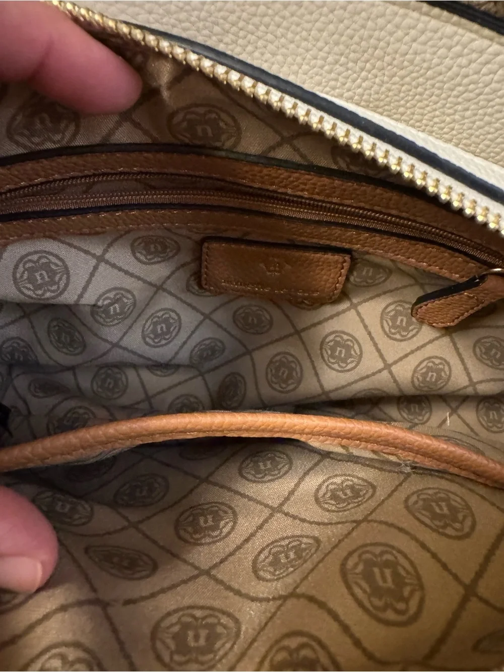 Nanette Lepore Brown, Black and Cream Pebbled Leather Satchel